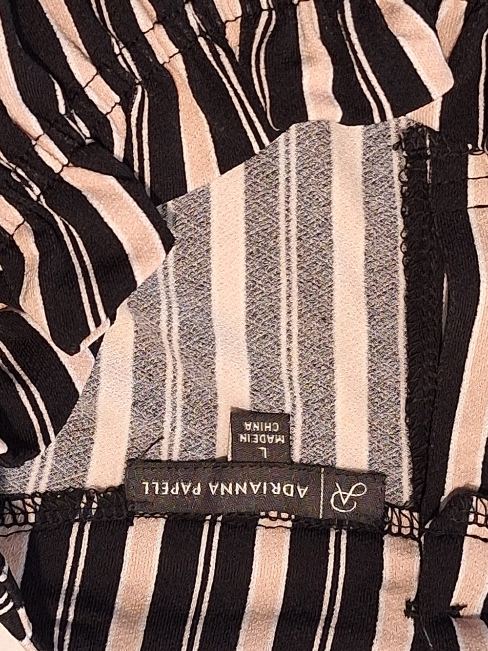 Adrianna Papell Black and Light Pink Vertical Stripe Ruffle-Neck Blouse - Picture 3 of 5